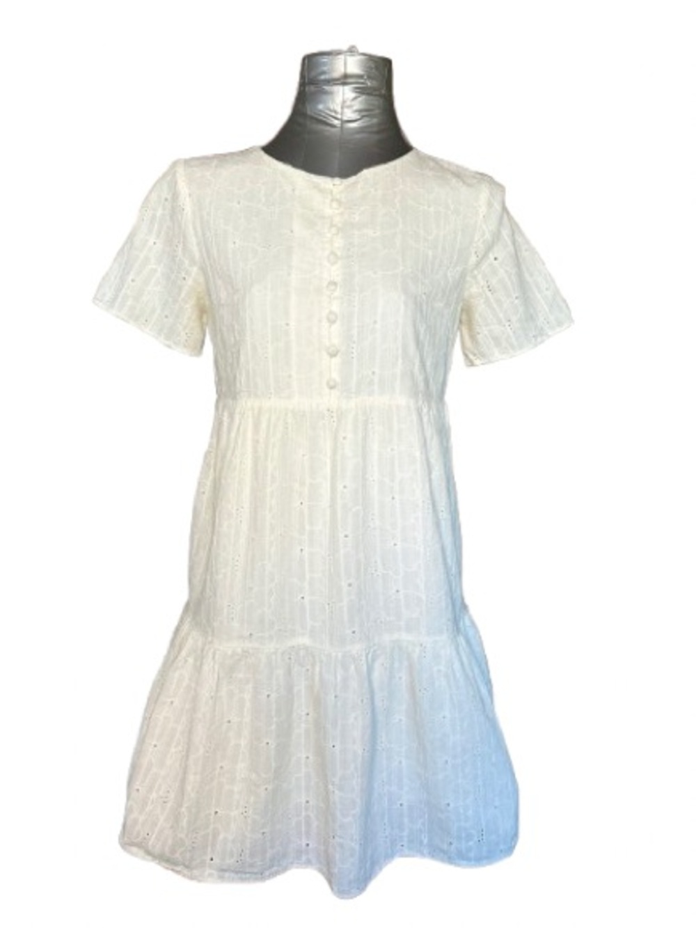 Madewell Embroidered Eyelet Button-Front Tiered Mini Dress - Picture 2 of 5